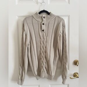 Men's Cable-Knit Button Mock Neck Sweater - Cream